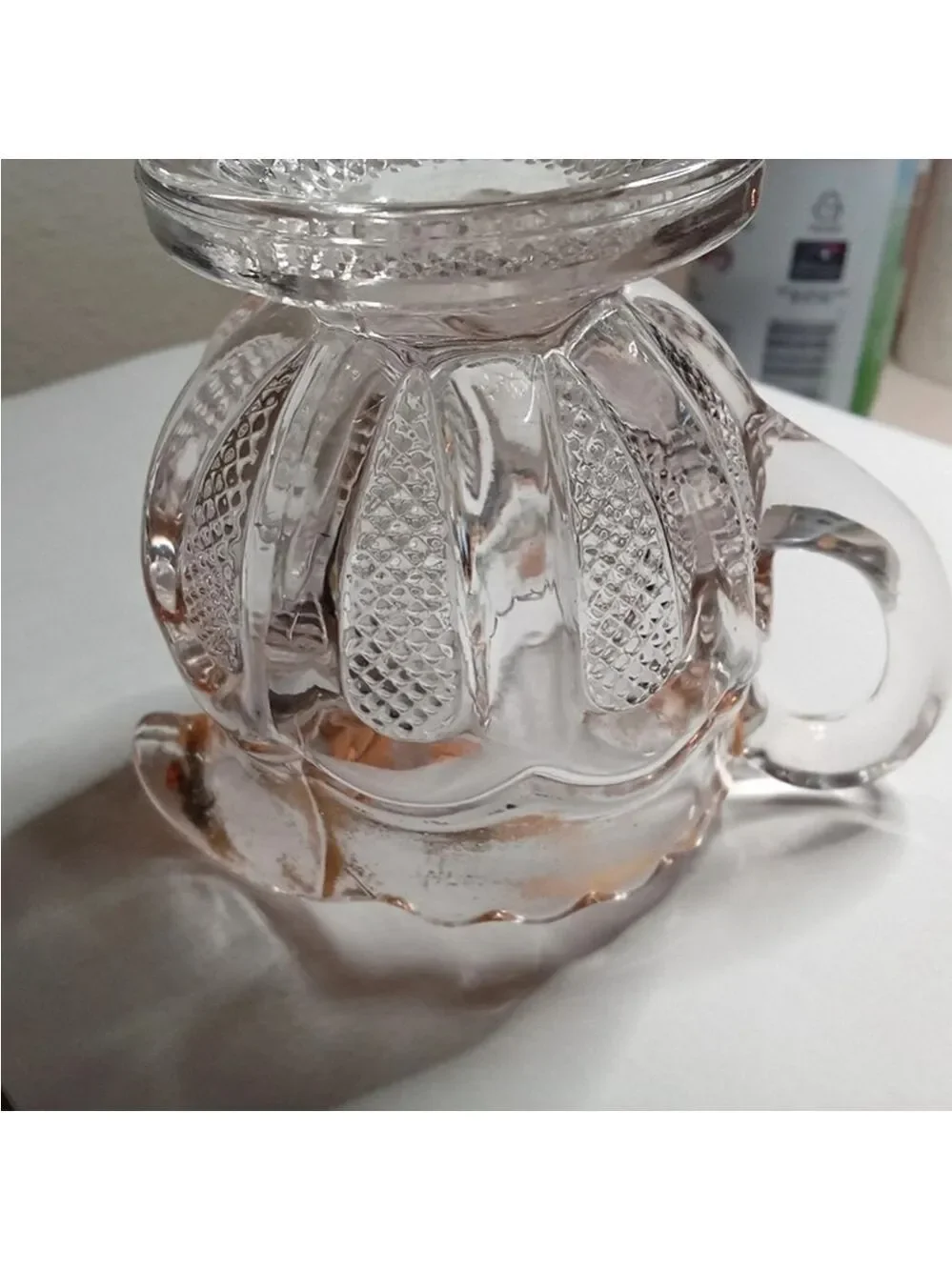 US Glass Antique EAPG Texas Loop Stippled Pattern Clear/Gold Creamer Pitcher